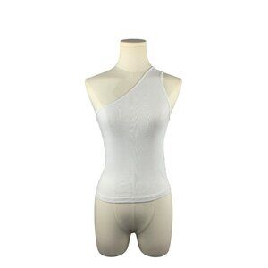 Madewell Womens One-Shoulder White Ribbed Tank Top Size M